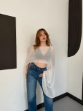 Uzunkol Crop Tül Bluz Beyaz