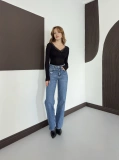 V Yaka Dantel Detaylı Bluz Siyah
