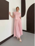 Vatkalı Bluz Piliseli Etek Takım Pembe