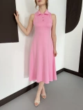 Yaka Detay Sıfır Kol Midi Elbise Pembe
