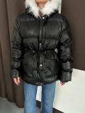 Yaka Peluş Kapüşonlu Şişme Mont Siyah