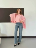 Yakalı Panço Triko Kazak Pembe