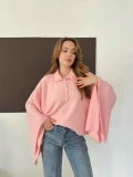 Yakalı Panço Triko Kazak Pembe