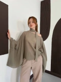 Yarasa Kol Şal Detaylı Tensel Bluz Haki