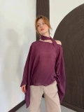 Yarasa Kol Şal Detaylı Tensel Bluz Mürdüm