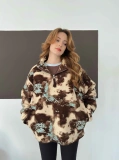 Yarım Fermuar Desenli Peluş Polar Bej