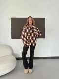 Yarım Fermuar Desenli Peluş Polar Kahve