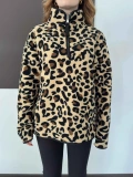 Yarım Fermuar Desenli Peluş Polar Leopar