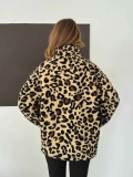 Yarım Fermuar Desenli Peluş Polar Leopar