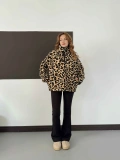 Yarım Fermuar Desenli Peluş Polar Leopar