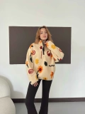 Yarım Fermuar Desenli Peluş Polar Papatya Desen