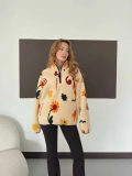 Yarım Fermuar Desenli Peluş Polar Papatya Desen