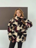 Yarım Fermuar Desenli Peluş Polar Siyah