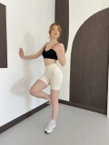 Yüksek Bel Dikişsiz Spor Şort Bej
