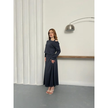 Tek Omuz Croplu Elbiseli Modal Takım Antrasit