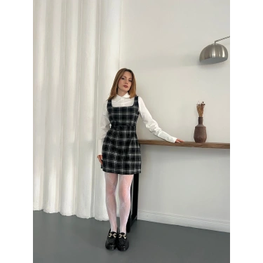 Ekose Gömlekli Jile Elbise Siyah