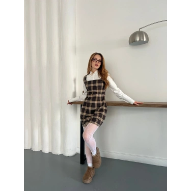 Ekose Gömlekli Jile Elbise Kahve