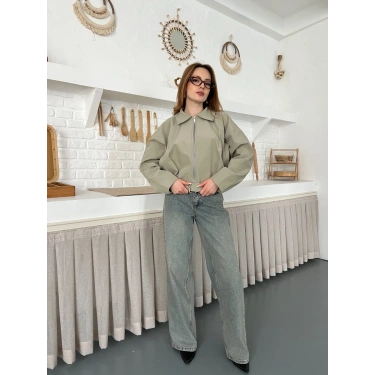 Fermuarlı Kemer Detaylı Oversize Trenç Ceket Haki