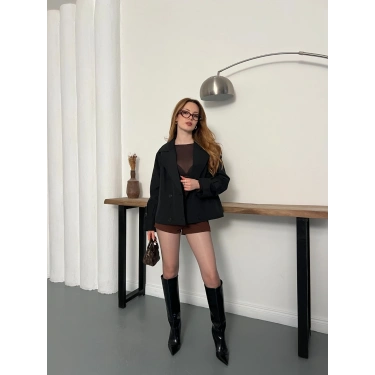 Omuz Kol Manşet Detaylı Cepli Trenç Ceket Siyah