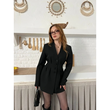 Düğme Detaylı Ceket Elbise Siyah