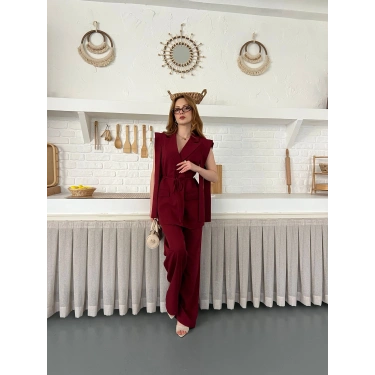 Belden Bağlamalı Özel Tasarım Takım Bordo