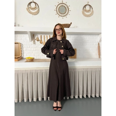 Elbise-Ceket Denim Takım Acı Kahve