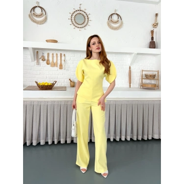 Omuz Detaylı Pantolonlu Takım Sarı