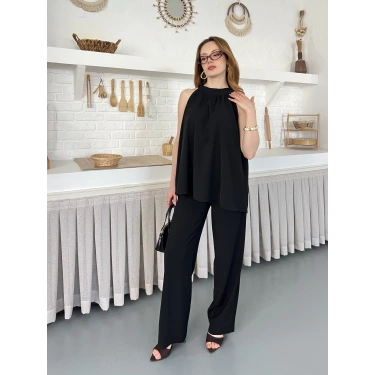 Modern Halter Yaka Tasarım Takım Siyah