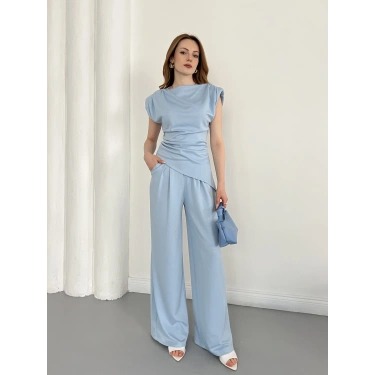 Omuz Vatkalı Asimetrik Kesim Takım Bebemavisi