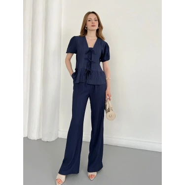 Modal Kumaş Bel Büzgü Detaylı Rahat Takım Lacivert
