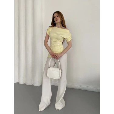 Asimetrik Kesim Tek Omuz Bluz Sarı