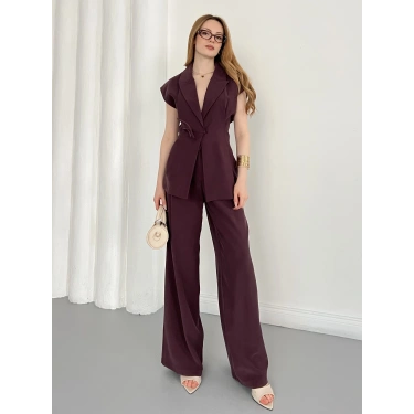 Tasarım Yelek Pantolon Takım Mürdüm