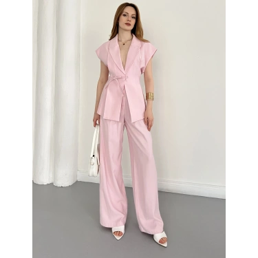 Tasarım Yelek Pantolon Takım Pembe