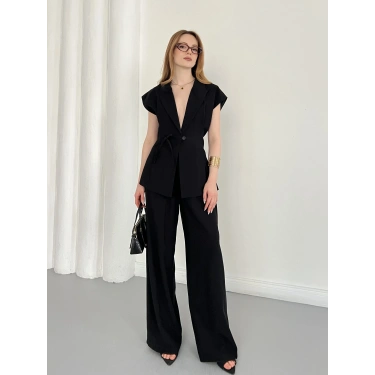 Tasarım Yelek Pantolon Takım Siyah