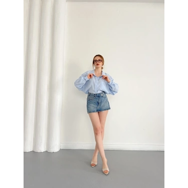Cep Detaylı Oversize Salaş Crep Gömlek Bebemavisi