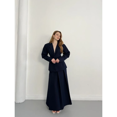 Kruvaze Yaka Ceket-Etek Takım Lacivert