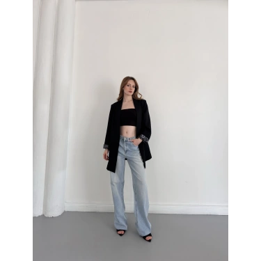 Astarı Desenli Blazer Ceket Siyah