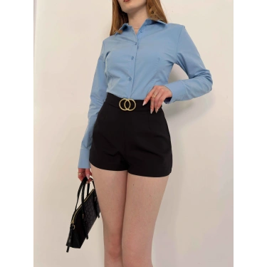 Kemer Detaylı Şort Siyah