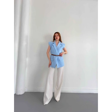 Kemer Detaylı Kruvaze Yaka Yelek Bebemavisi