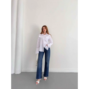 Poplin Kol Detaylı Gömlek Beyaz