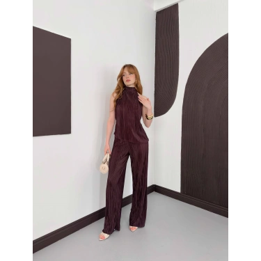 Piliseli Sırt Detaylı İkili Takım Kahve