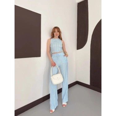 Gofre Kumaş Ters Dikiş Halter Yaka Takım Bebemavisi