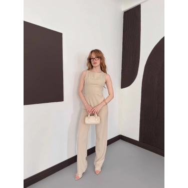 Sırt Detaylı Double Kumaş Takım Bej