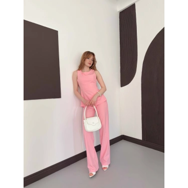 Sırt Detaylı Double Kumaş Takım Pembe