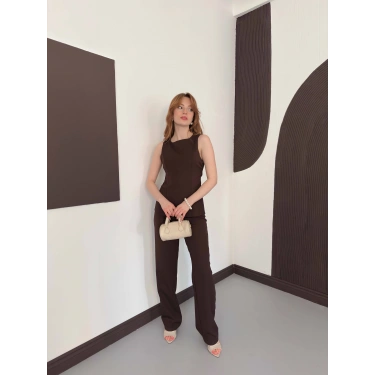 Sırt Detaylı Double Kumaş Takım Kahve