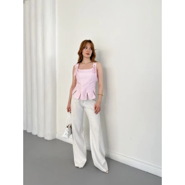 Askı Detaylı Korse Bluz Pembe