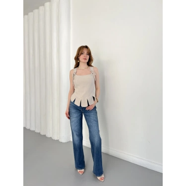 Askı Detaylı Korse Bluz Bej