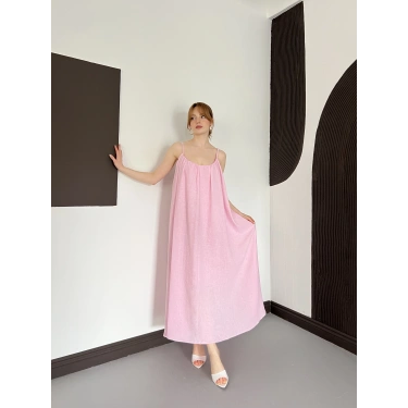 İp Askılı Astarlı Muslin Elbise Pembe