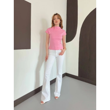 Slim Fıt Yarım Balıkçı Yaka Dar Kesim Bluz Pembe