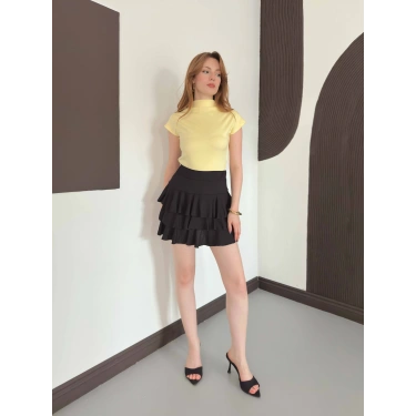 Slim Fıt Yarım Balıkçı Yaka Dar Kesim Bluz Sarı